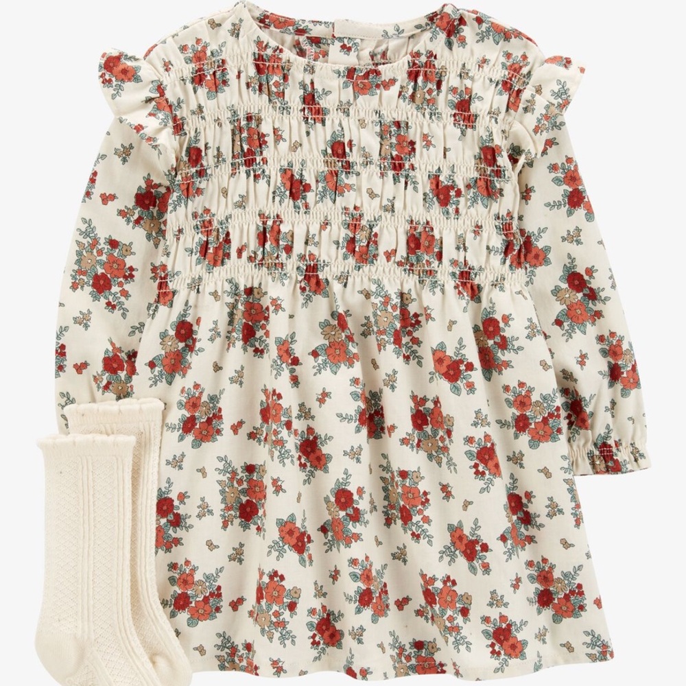Carter's Floral Dress with panties - Red and Cream